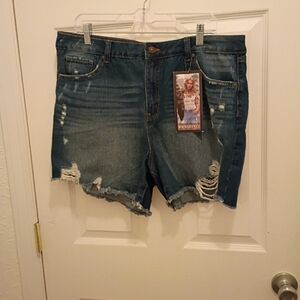 Ripped Blue Denim Jean Shorts